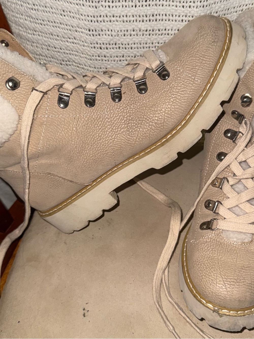 Women's Beige Lace-Up Winter Ankle Boots